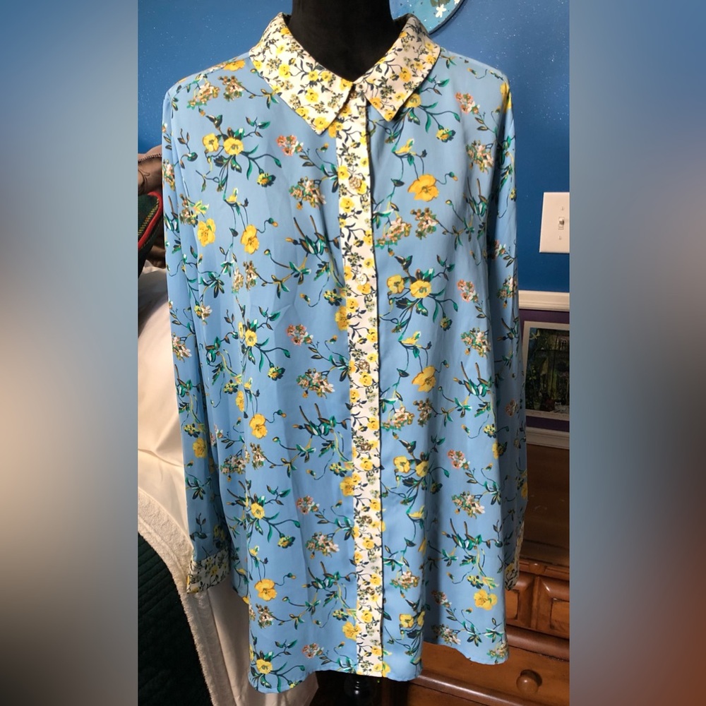 C. Wonder Gorgeous Yellow and Blue Floral Blouse Sz. 20W